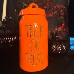 Rae Dunn Trick or Treat Halloween Orange Canister Artisan Collection NWT